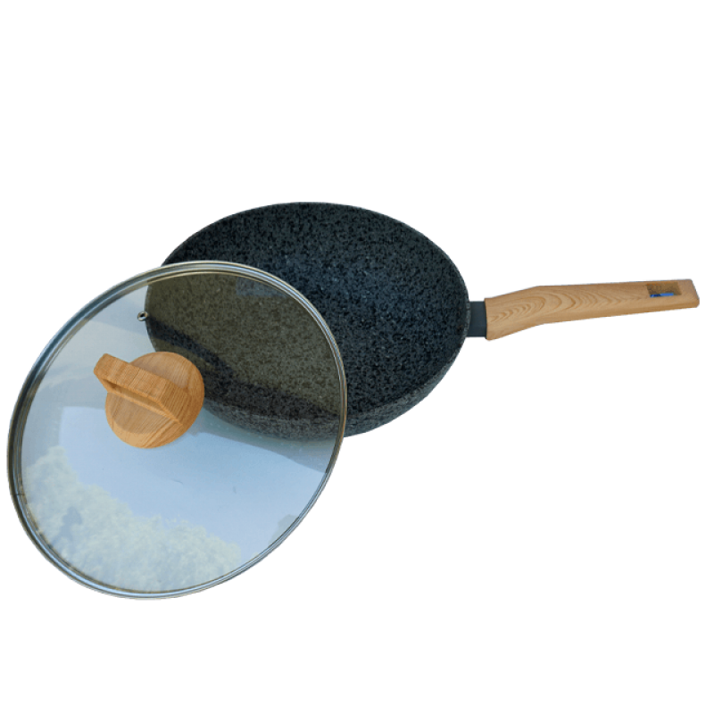 Tigaie Wok granit cu capac sticla 28 CM